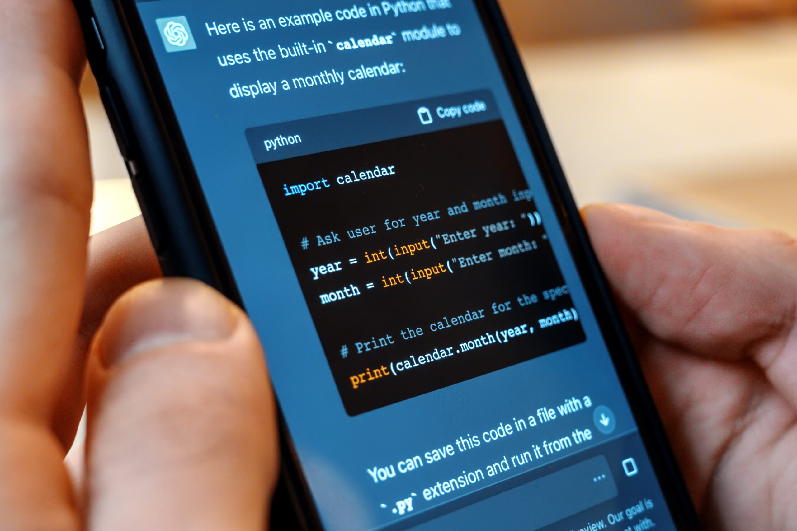 smartphone with opened ai chat in it